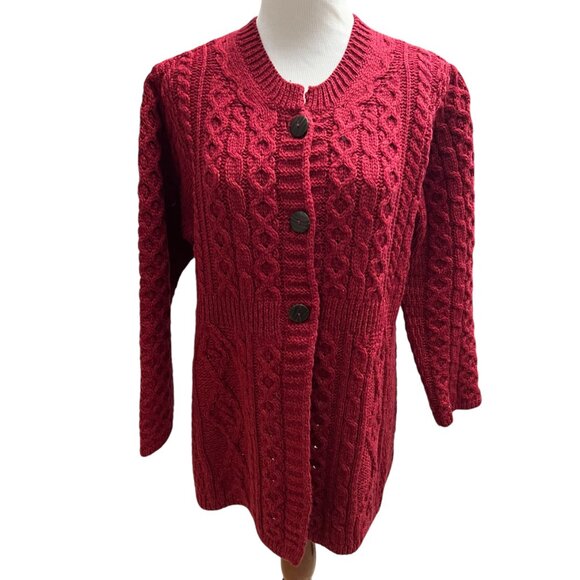 Shannon Woolen Mills A-Line Cardigan Button Front Merino Wool Size Large Wine - Picture 2 of 8